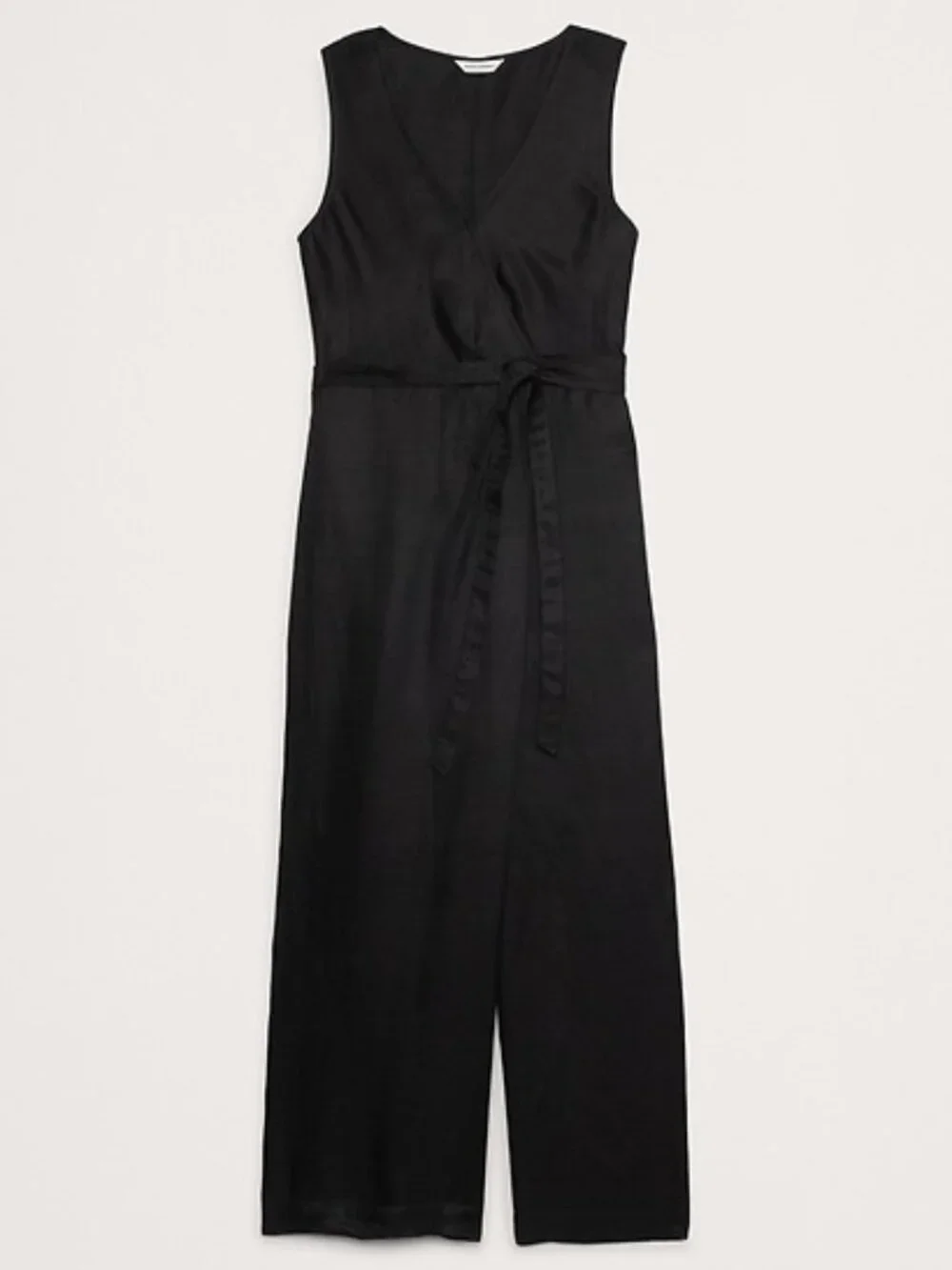 NWT Banana Republic Black Linen-Viscose Wide-Leg Wrap-Front Jumpsuit L